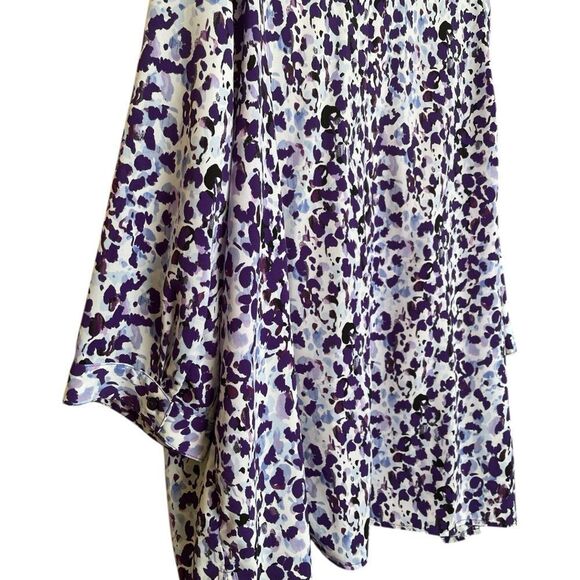 Catherines Purple and Blue Abstract Blouse 3/4 bottoms pockets silky 1X 18/20W - Picture 5 of 7
